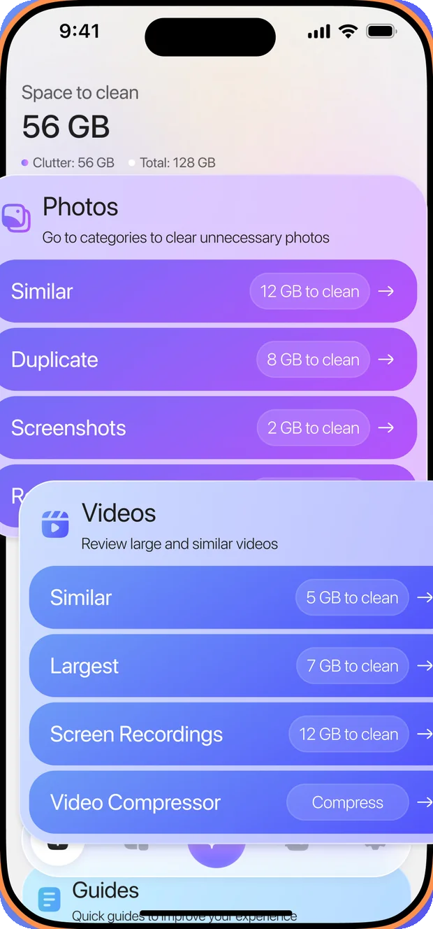 SoftSweep Cleaner showing storage split into categories