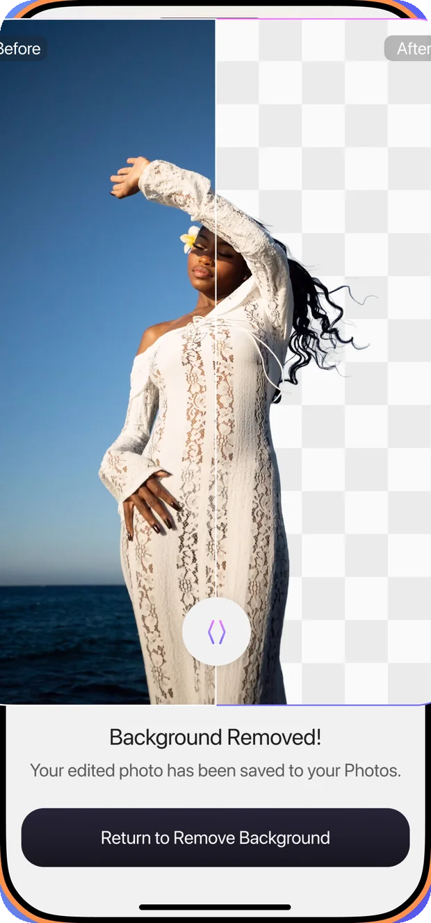 Background removal, before and after